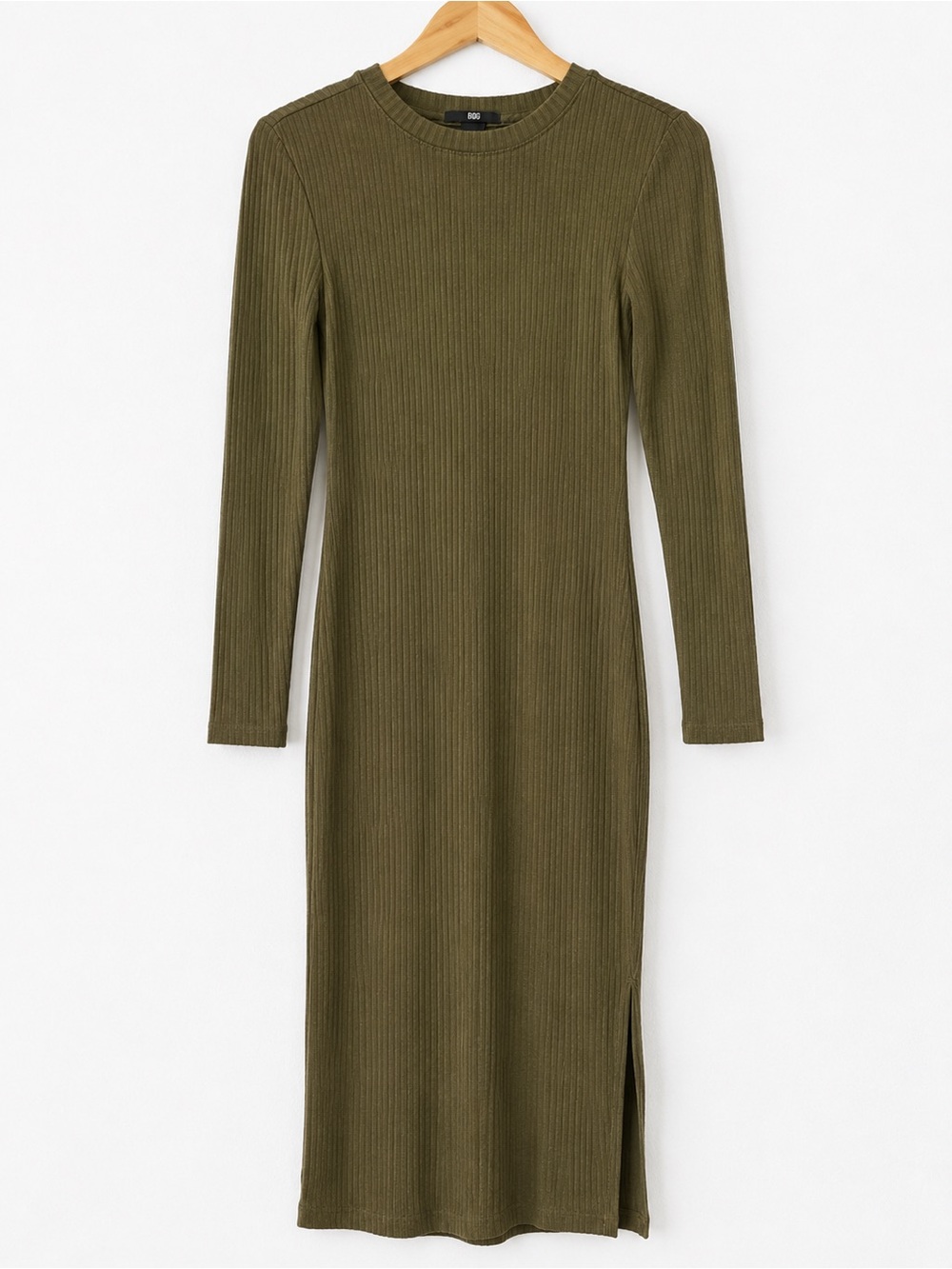 Universal Standard Ribbed Midi Dress Green Long Sleeve Womens XS Bodycon